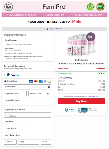 FemiPro order page